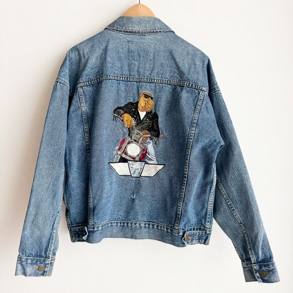 Vintage Camel Denim Embroidered Classic Jacket M/L - Picture 1 of 7